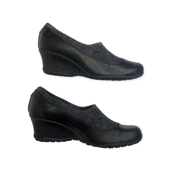 Merrell Women's Tulip Wedge Heel Size 8 Black Leather Grey Wool Arch Suport - Picture 5 of 12